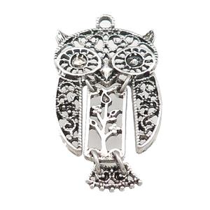 Tibetan Sytle Zinc Owl Charms Pendant Antique Silver, approx 25-40mm