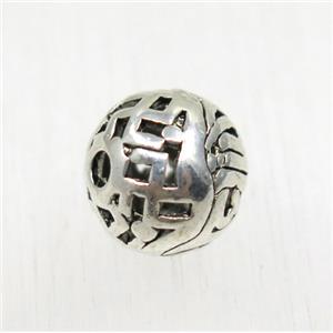 round tibetan silver zinc hollow beads, non-nickel, approx 10.5mm dia