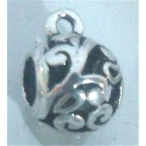 Round tibetan silver hanger bead, lead free and nickel free, approx 11mm dia, 4.5mm hole
