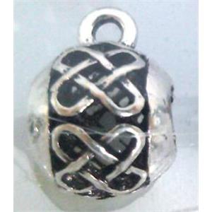 hollow, round tibetan silver hanger bead, lead free and nickel free, approx 11mm ball, 5mm hole