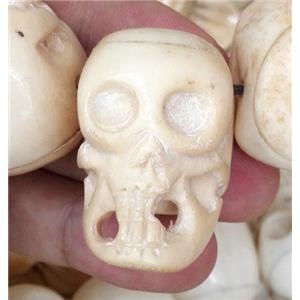 antique cattle bone beads, skull, yellow, approx 23x33mm