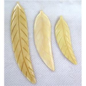 yellow cattle bone leaf pendant without hole, approx 18-65mm