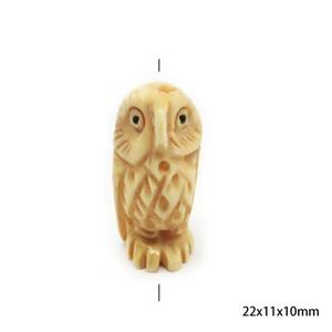 Yellow Bone Beads Owl Carved, approx 11x22mm