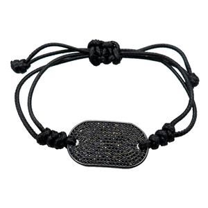 black Waxed Fabric Bracelet, adjustable, approx 17-31mm