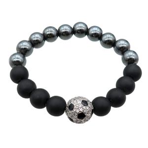 black Hematite and onyx Bracelets with football, stretchy, approx 10mm, 13mm