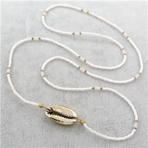 white Glass Seed Beaded Necklace, approx 2mm, 82cm length