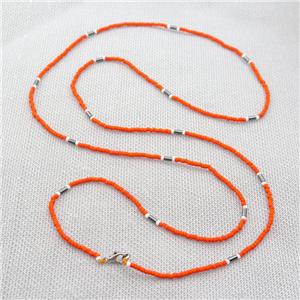 orange Glass Seed Beaded Necklace, approx 2mm, 82cm length