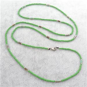 green Glass Seed Beaded Necklace, approx 2mm, 82cm length