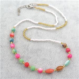 Glass Beaded Necklace, approx 2mm, 5-10mm, 44cm length