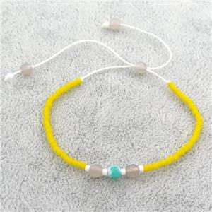 yellow Glass Seed Beaded Bracelet, adjustable, approx 2mm, 4mm, 12cm length