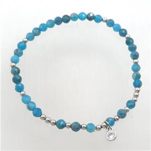 blue Apatite Bracelets, stretchy, approx 4mm, 50mm dia