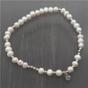 white Pearl Bracelet, stretchy, approx 5mm, 50mm dia