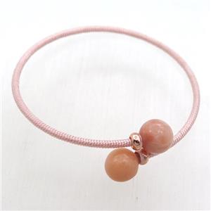 copper Bangle with pink Aventurine, fabric wrapped, approx 2.5mm, 10mm, 55mm dia