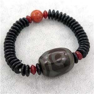 Resin Bracelet with tibetan Agate bead, stretchy, approx 10mm, 20-27mm