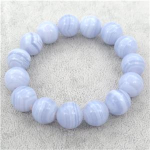 Blue Lace Agate Beaded Bracelet, stretchy, approx 14mm