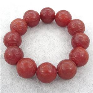 red carnelian agate beaded bracelet, stretchy, approx 20mm