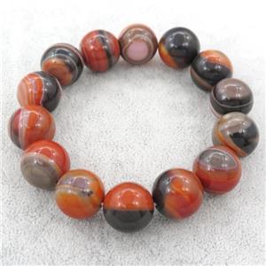red striped agate beaded bracelet, stretchy, approx 16mm