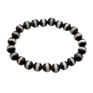 black stretchy Tibetan Agate Bracelet round line, approx 8mm dia