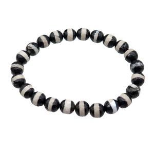 black Tibetan Agate Bracelet stretchy faceted round line, approx 8mm dia