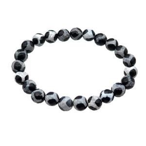 stretchy black Tibetan Agate Bracelet football faceted round, approx 8mm dia
