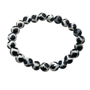 black stretchy Tibetan Agate bracelet football round, approx 8mm dia