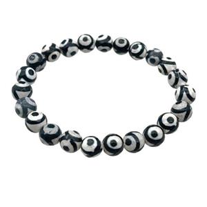 black stretchy Tibetan Agate bracelet Evil Eye faceted round, approx 8mm dia