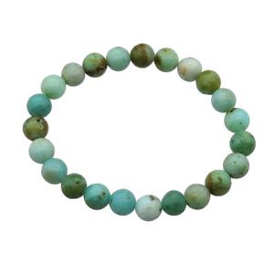 Green Mongolian Turquoise Bracelet Stretchy Round, approx 8mm dia