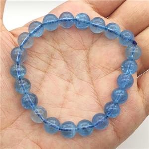 Blue Aquamarine Bracelet Stretchy Round, approx 8mm dia