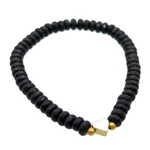Black Onyx Agate Bracelet Rondelle Stretchy Heart, approx 4x6mm