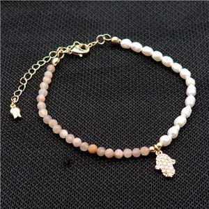 Pearl Bracelet With Sunstone, approx 8-10mm, 3.5-4mm, 17-22cm length