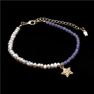 Pearl Bracelet With Amethyst, approx 10mm, 3.5-4mm, 17-22cm length