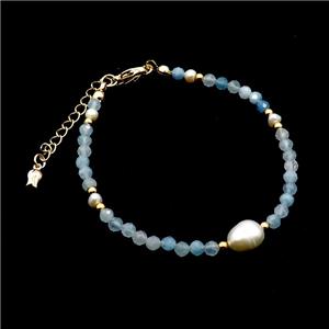 Aquamarine Bracelet With Pearl, approx 7-9mm, 3.5-4mm, 17-22cm length