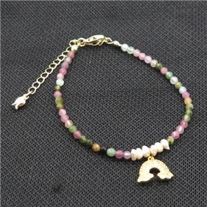 Multicolor Tourmaline Bracelet With Pearl, approx 9-13mm, 3.5-4mm, 17-22cm length