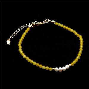 Yellow Agate Bracelet With Pearl, approx 3.5-4mm, 17-22cm length