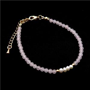 Rose Quartz Bracelet With Pearl, approx 3.5-4mm, 17-22cm length