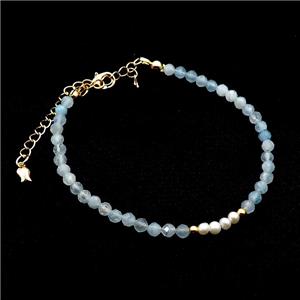 Aquamarine Bracelet With Pearl, approx 3.5-4mm, 17-22cm length