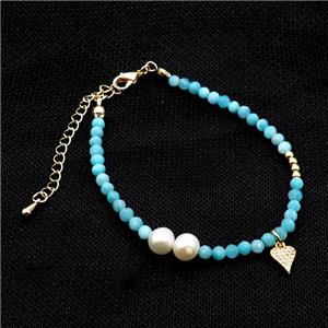 Green Amazonite Bracelet With Pearl, approx 6.5-8mm, 3.5-4mm, 17-22cm length