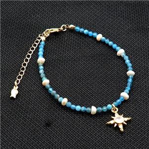 Blue Apatite Bracelet With Pearl, approx 13.5mm, 3.5-4mm, 17-22cm length