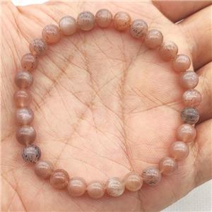 Natural Peach Moonstone Bracelet Round, approx 6mm dia