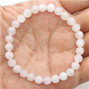 Natural White Moonstone Bracelet Stretchy Smooth Round, approx 6mm dia