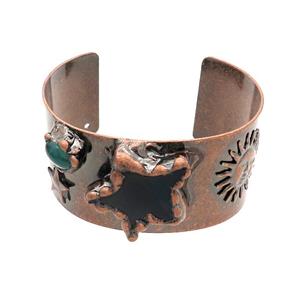 Copper Bangle Pave Gemstone Antique Red Star, approx 35mm, 50-60mm