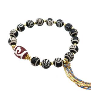 Tibetan Agate Bracelets With Tassel Stretchy, approx 8mm, 10-14mm