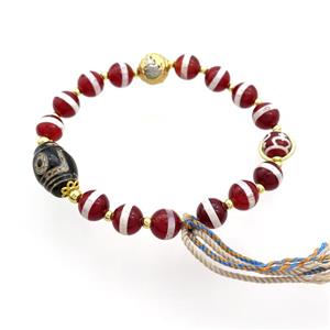 Tibetan Agate Bracelets With Tassel Stretchy, approx 8mm, 11-16mm
