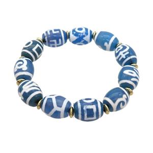 Tibetan Agate Bracelets Blue Stretchy, approx 12-16mm