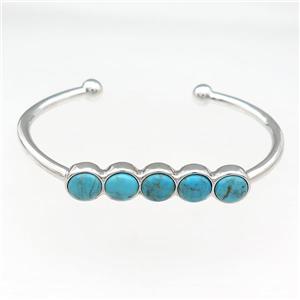 Copper Bangle Pave Blue Turquoise Platinum Plated, approx 8mm, 50-60mm dia