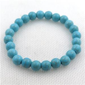 Blue Synthetic Turquoise Bracelets Stretchy, approx 8mm, 60mm dia