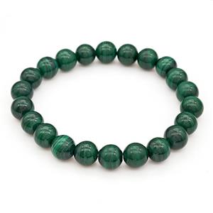 Natural Malachite Bracelets Green Smooth Round Stretchy, approx 8mm
