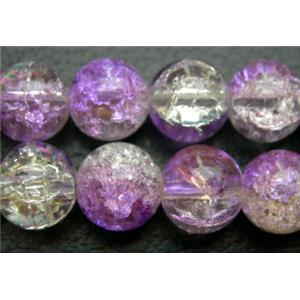 Crackle Glass Beads, Round, Lavender, 8mm dia, 115pcs per st