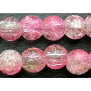 Crackle Glass Beads, Round, Pink, 10mm dia, 90pcs per st