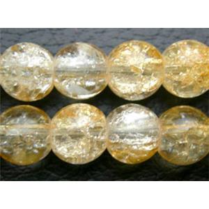 Crackle Glass Beads, Round, Yellow, 10mm dia, 90pcs per st
